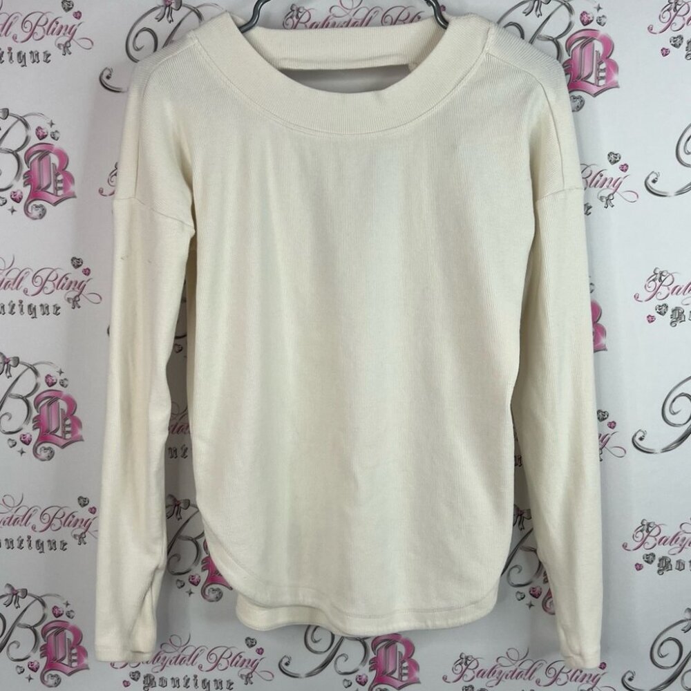 Athleta top sweater pull over open keyhole back Cream Long Sleeve Top